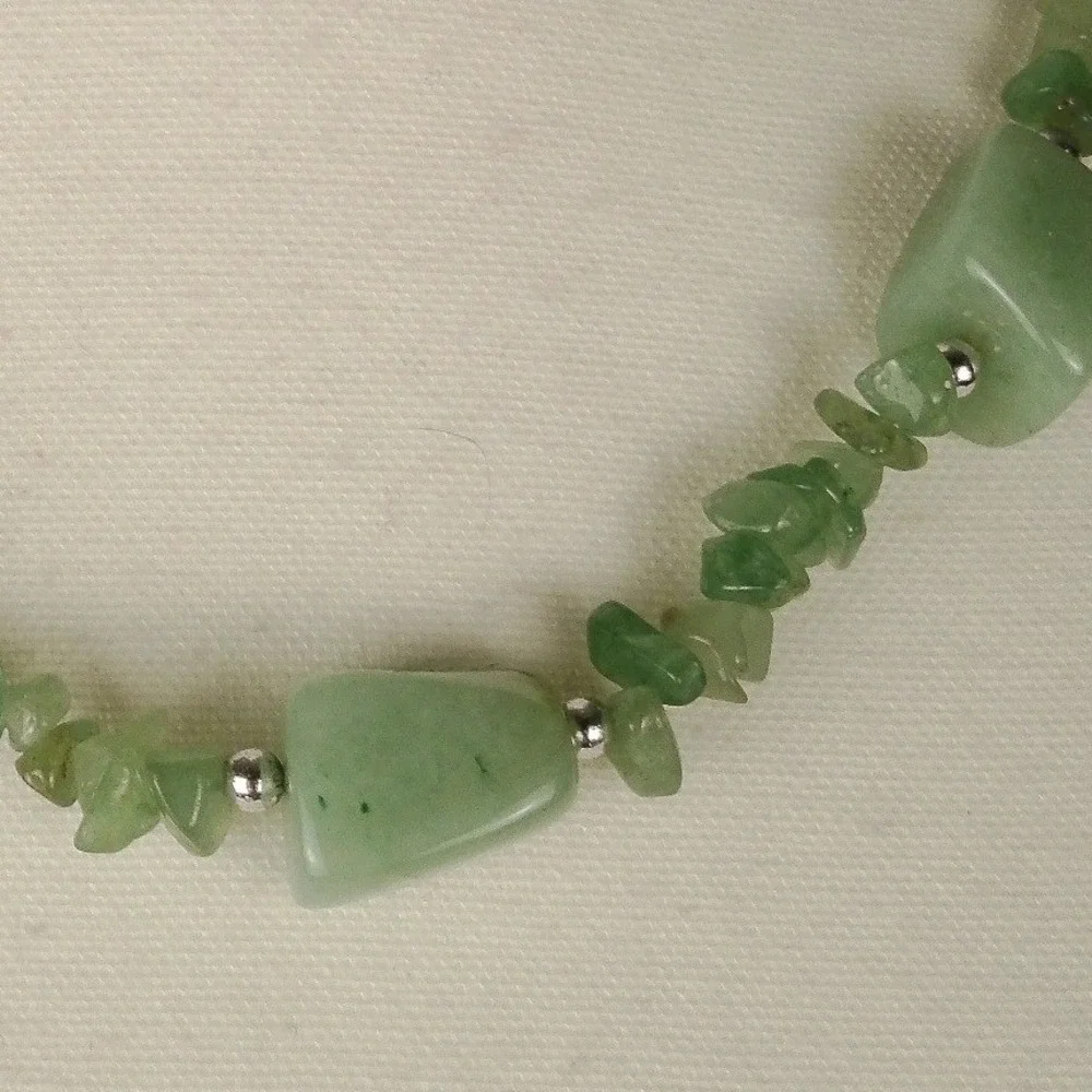Green Aventurine‎ Quartz Chip Bead Necklace Silver Tone Boho 20